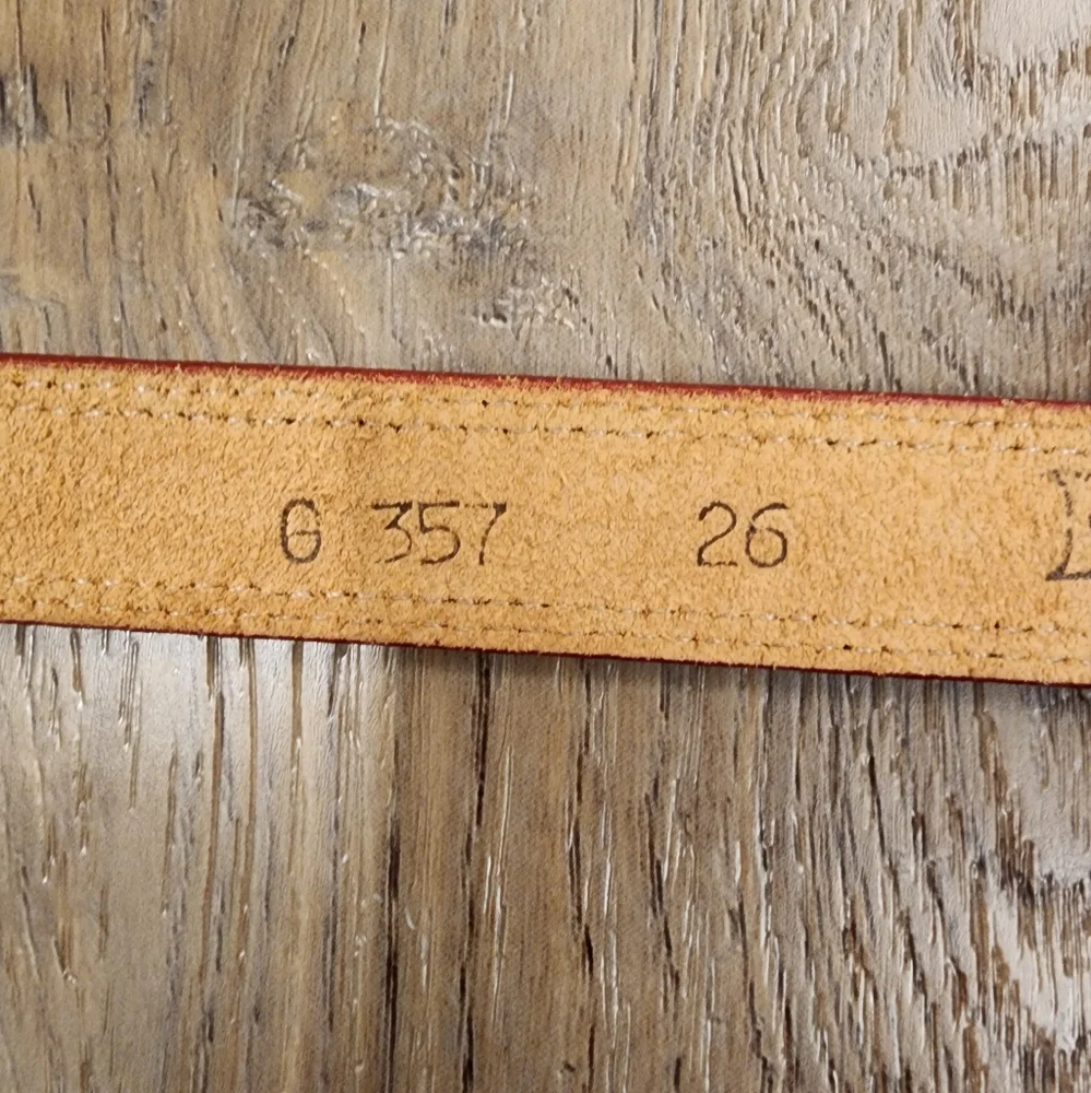Nocona Red Leather Belt with Silver Aztec Southwestern Design Buckle size 26